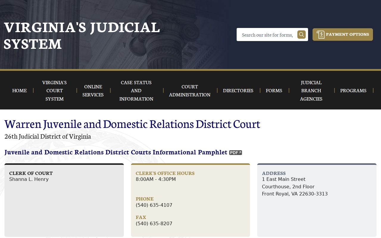 Warren Juvenile and Domestic Relations District Court contact page