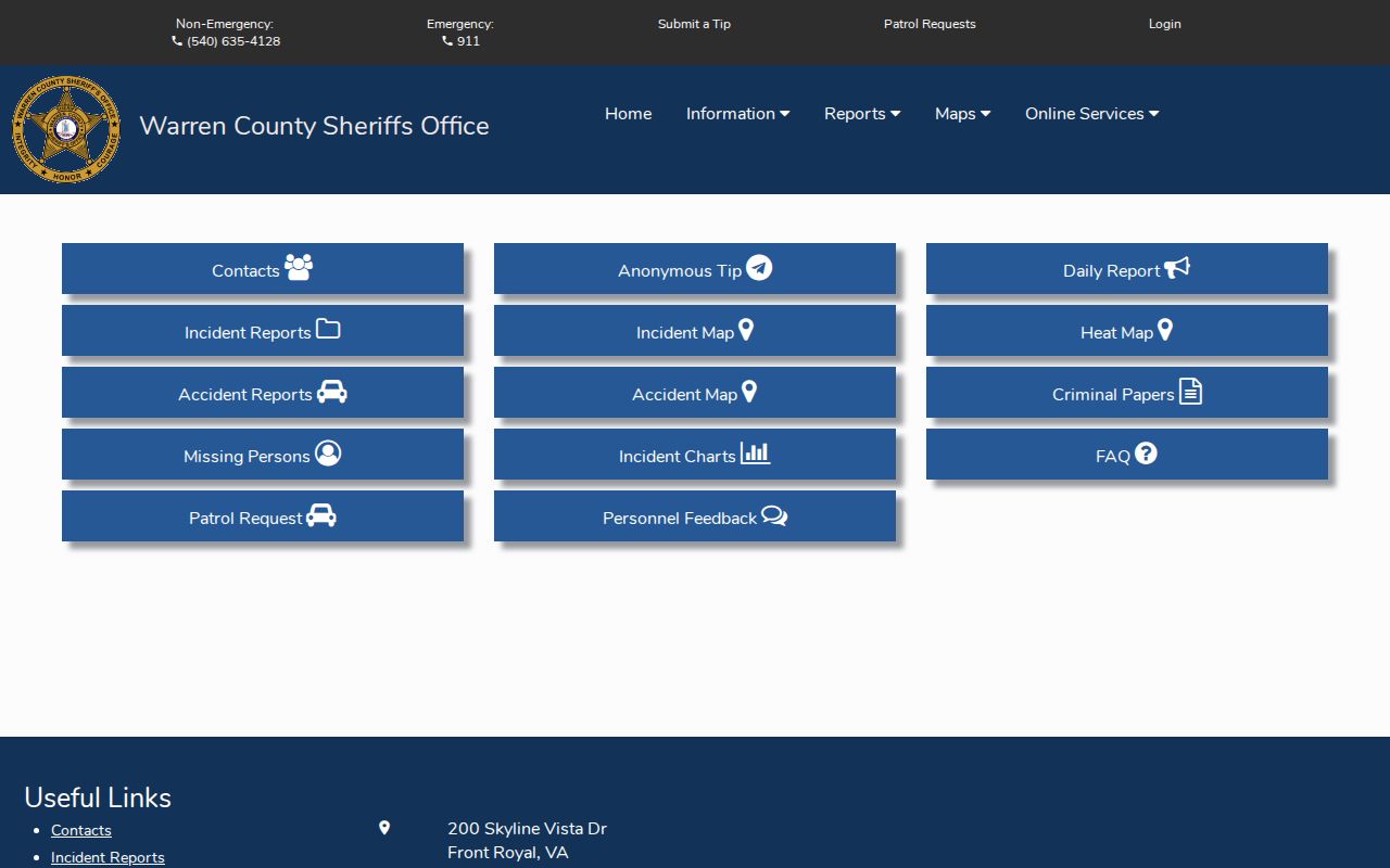 Warren County Citizen Connect links to criminal papers, arrest search, and daily report